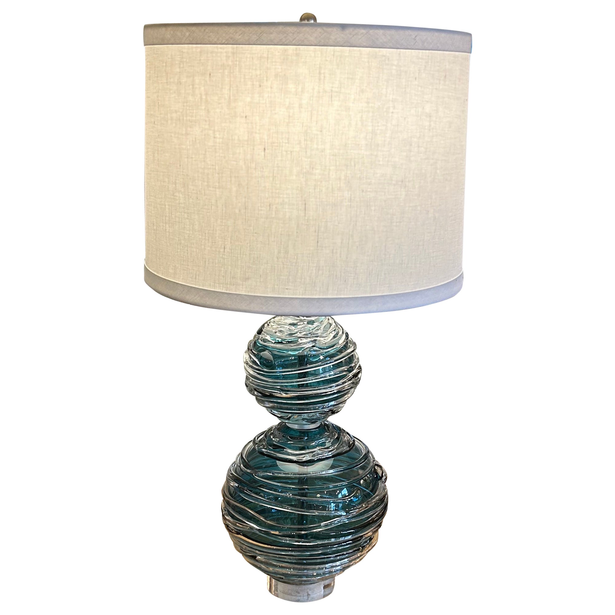 Striking William Yeoward Designer Art Glass Alfie Jade Table Lamp For Sale
