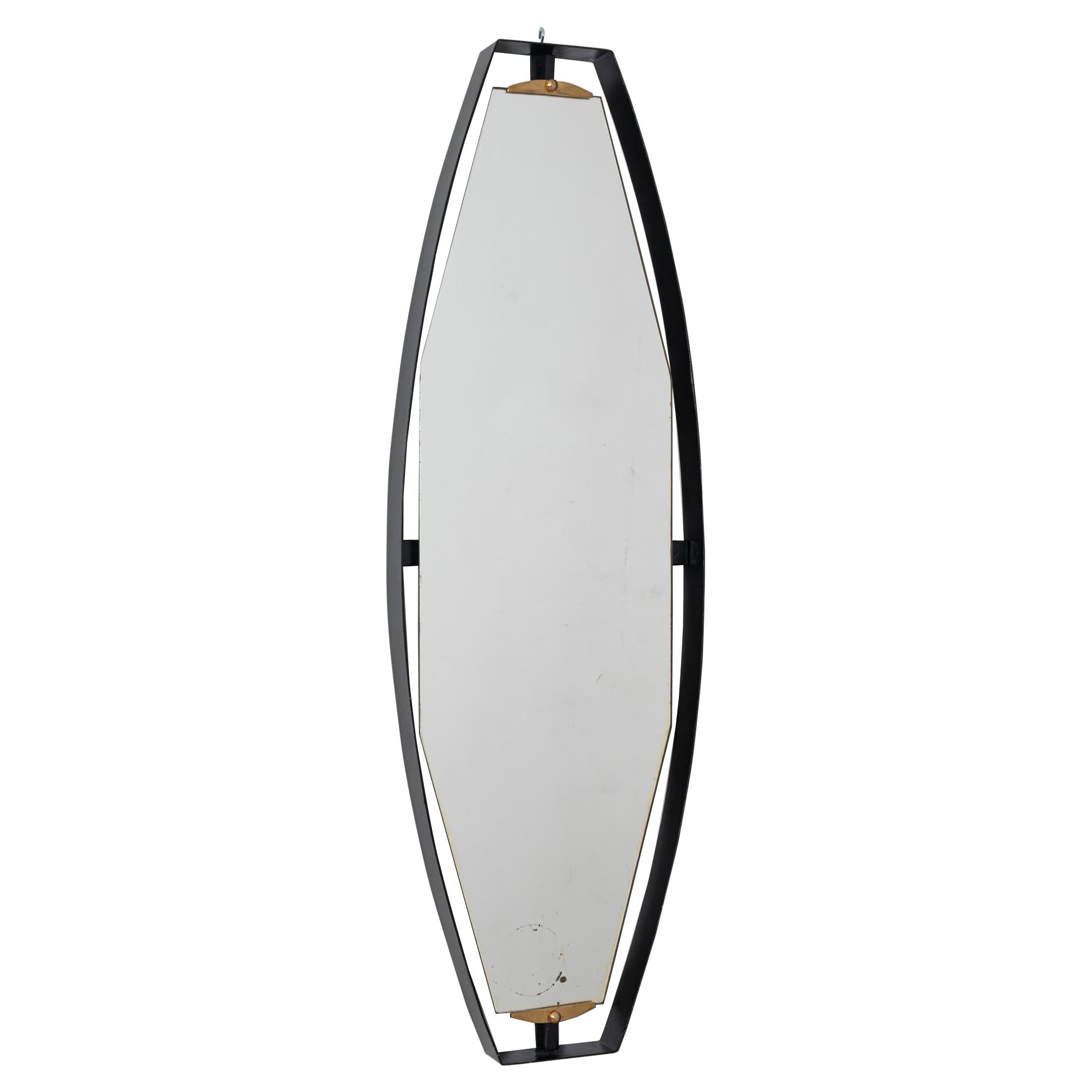 Italian mirror with black frame and brass elements c1950