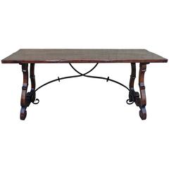 Italian Walnut Writing Table with Iron Stretcher