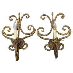 Wrought Iron French Wall Sconces - Electrified with Charming Patina