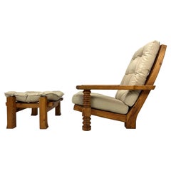 1970s Swedish Pine Chair and Ottoman