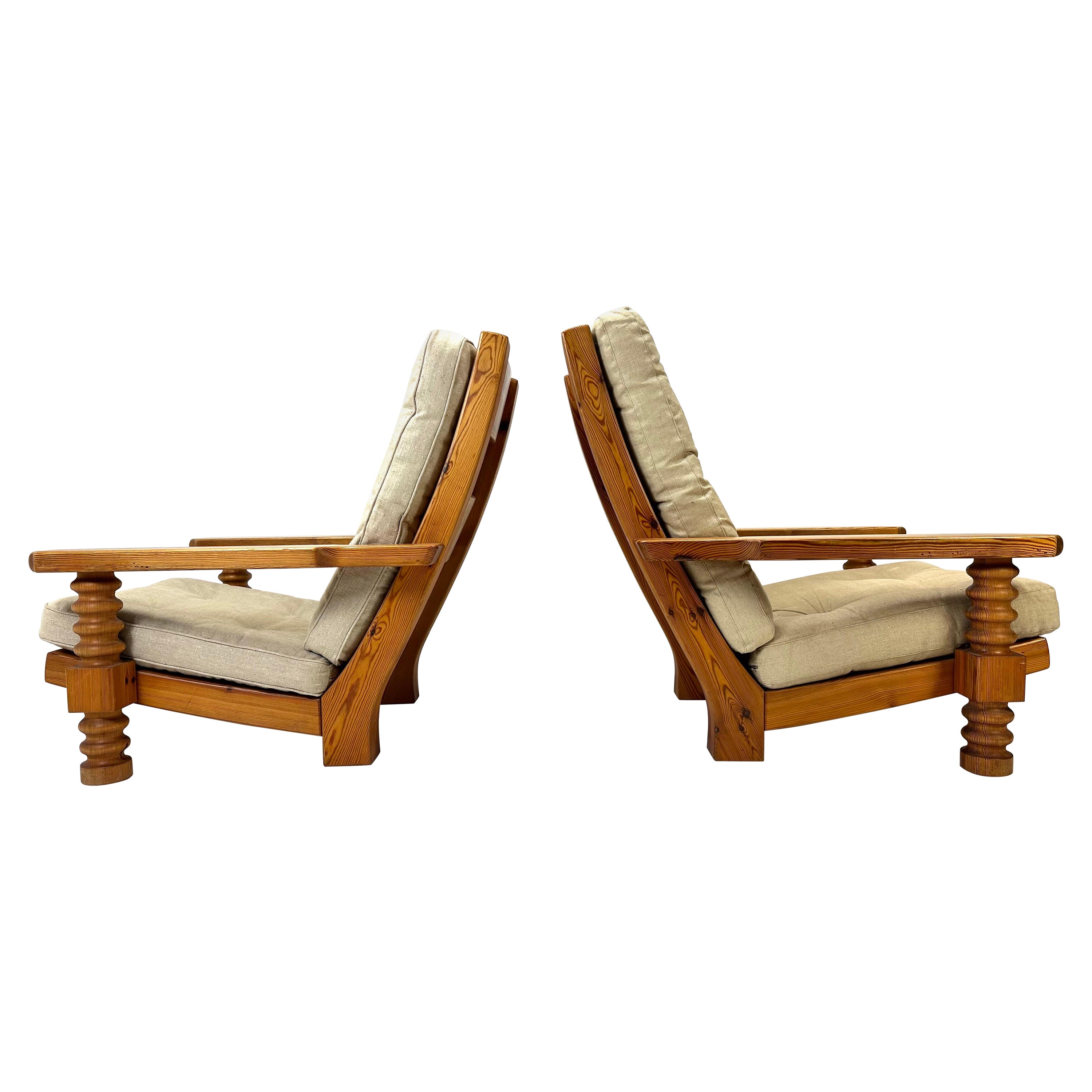 Pair of 1970s Swedish Pine Lounge Chairs