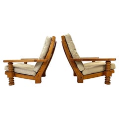 Pair of 1970s Swedish Pine Lounge Chairs