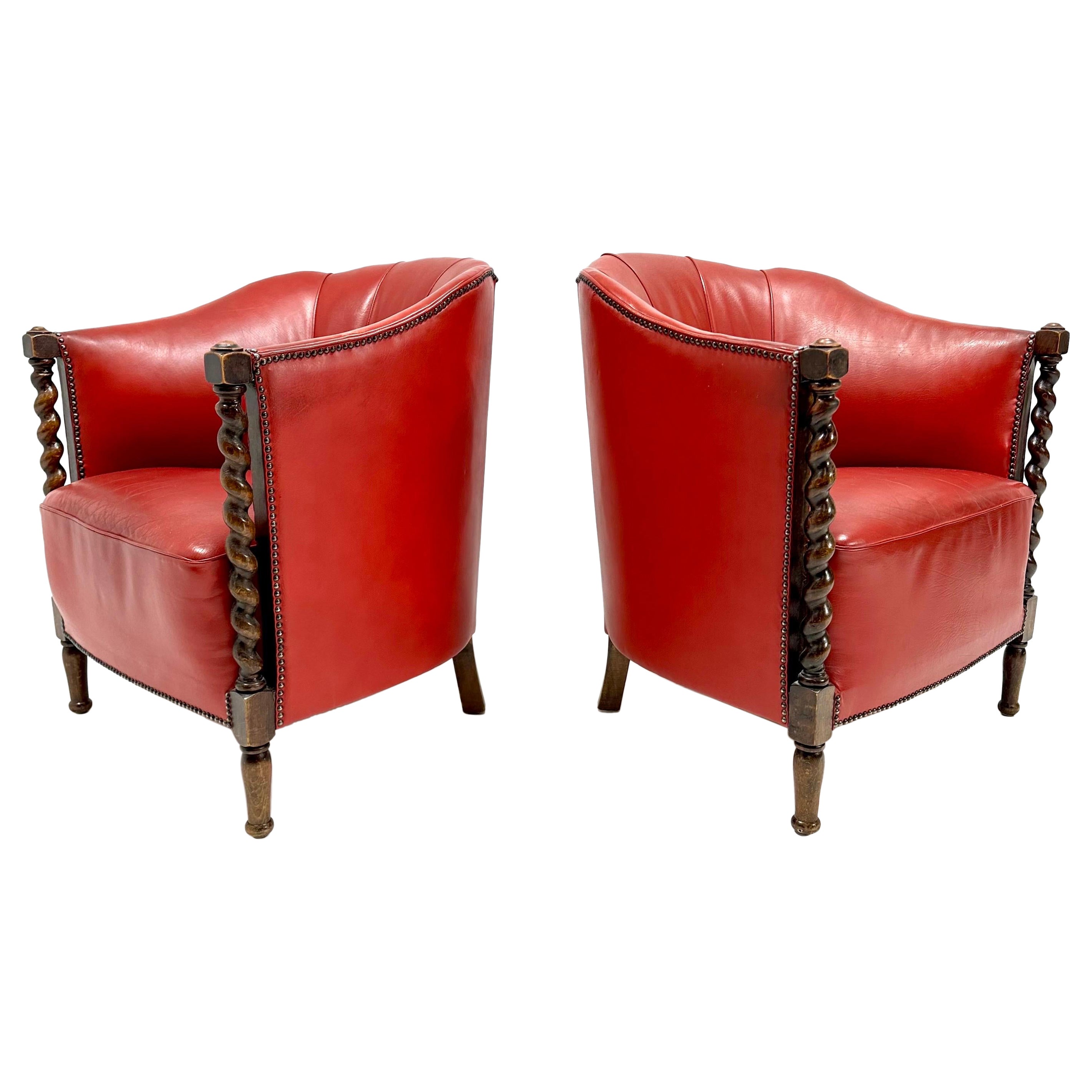1930’s Swedish Chairs Leather Chairs - Red