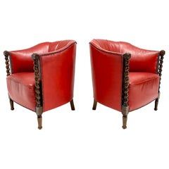 1930’s Swedish Chairs Leather Chairs - Red