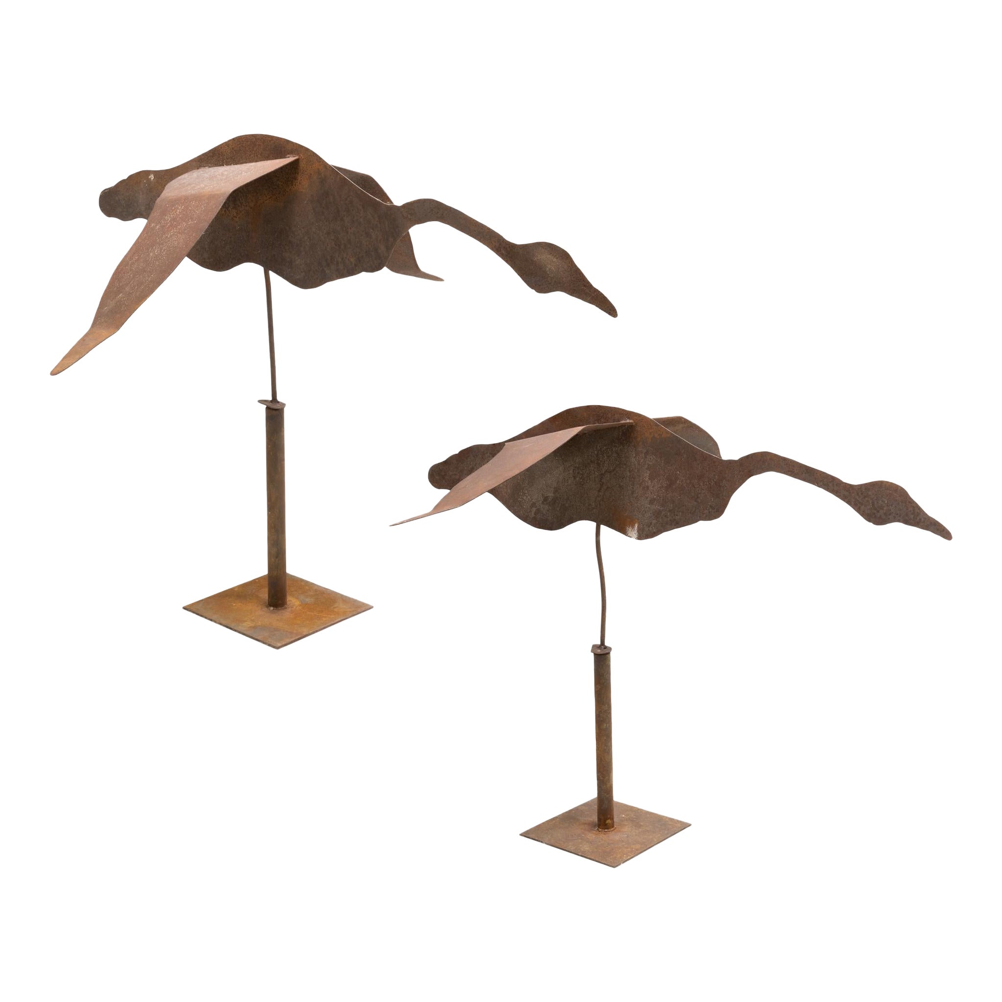 Pair of Sheet Metal Geese Whirligigs For Sale