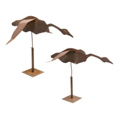 Pair of Sheet Metal Geese Whirligigs