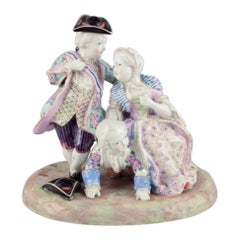 Meissen. Gran e impresionante grupo de porcelana de figuras nobles. Escena galante