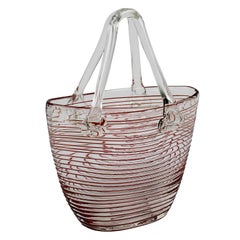 Murano Vase vintage Art Glass Hand blown Clear & Red Purse Italy 1970