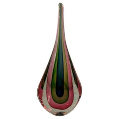 1960's Italian Murano Glass Sommerso Teardrop Sculpture by Flavio Poli