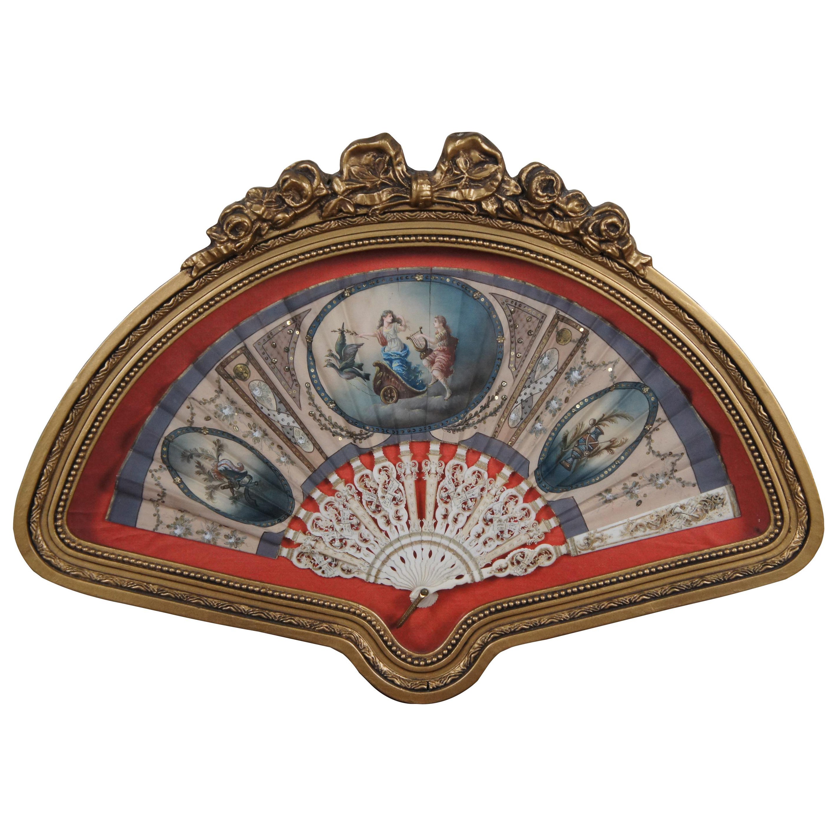Antique 18th Century French Neoclassical Hera's Chariot Hand Fan Shadowbox