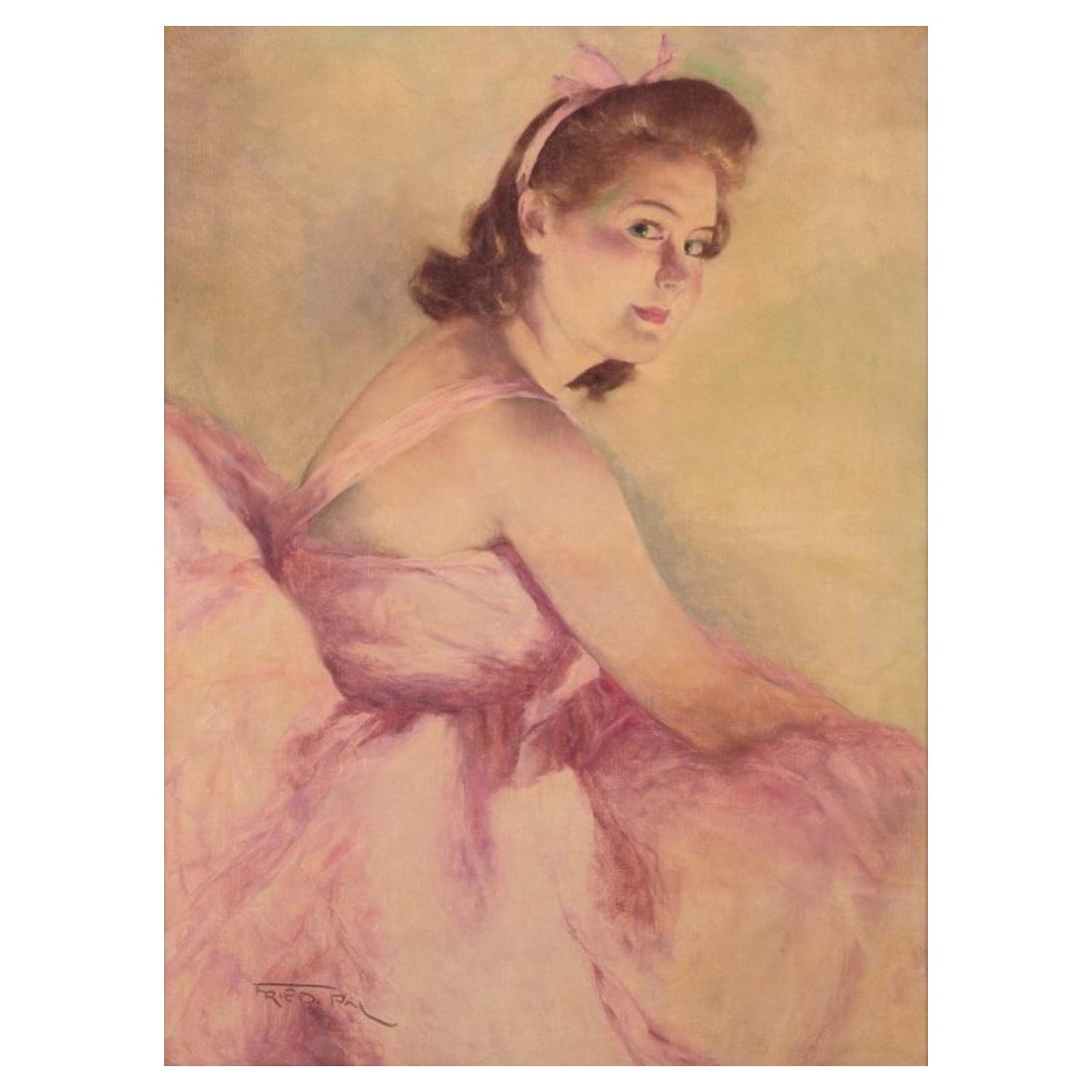 Pál Fried, artista ungherese molto quotato. Olio su tela. Ritratto di una ballerina.