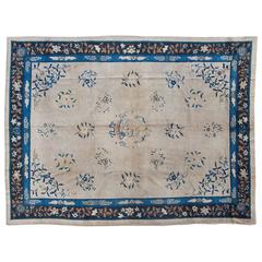 Antique Chinese Area Rug Shabby Chic Ivory and Navy Beijing