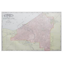 Plano antiguo original de la ciudad de Cleveland, Ohio, EE.UU., hacia 1900