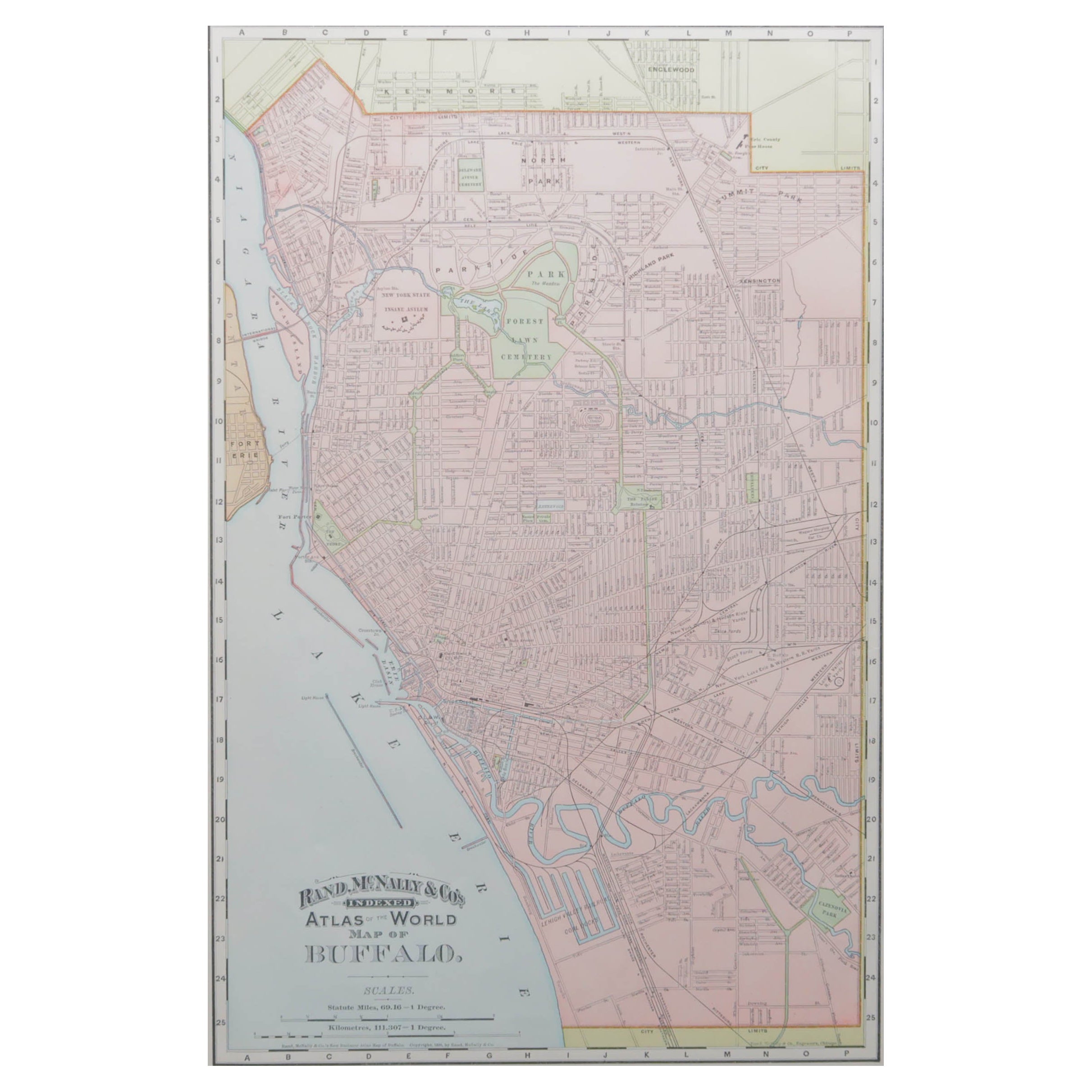 Originaler antiker Stadtplan von Buffalo, New York, USA, um 1900