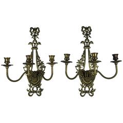Pair of Vintage French Doré Brass Candle Wall Sconces