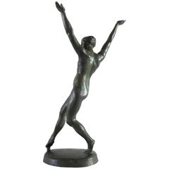 Elegant Bronze Art Deco Statue of a Nude Female Dancer by G. Halbout