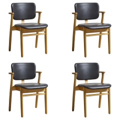 Set of 4 Ilmari Tapiovaara 'Domus' Chairs in Natural Oak and Leather for Artek