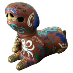 Vintage Brass and Enamel Foo Dog Incense Burner Form Qing Dynasty