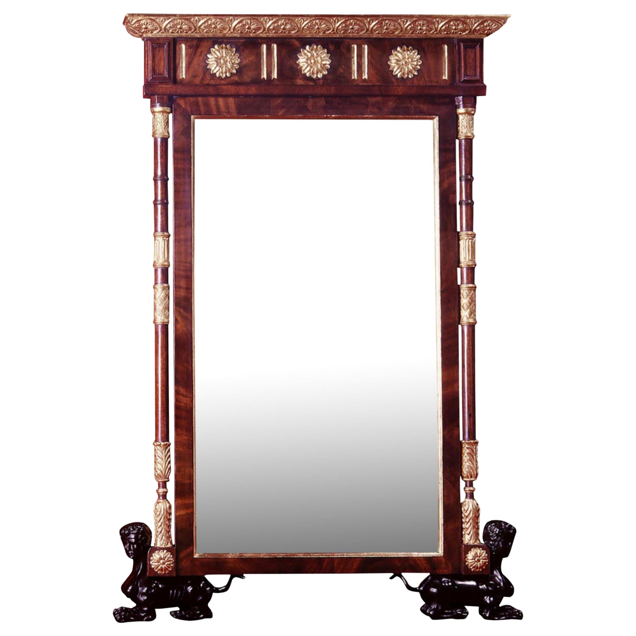 Burton-Ching Italian Neoclassical Style Walnut & Giltwood Ebony Mirror - Piedmon