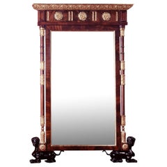 Miroir en ébène de style néoclassique italien de Burton, en noyer et bois doré - Piedmon