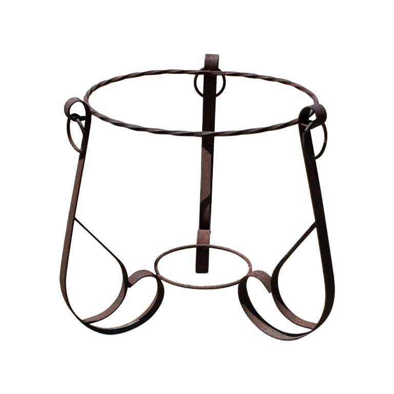 1940s California Forged Flat Iron Planter Holder With Forged Rings Brutalist For Sale