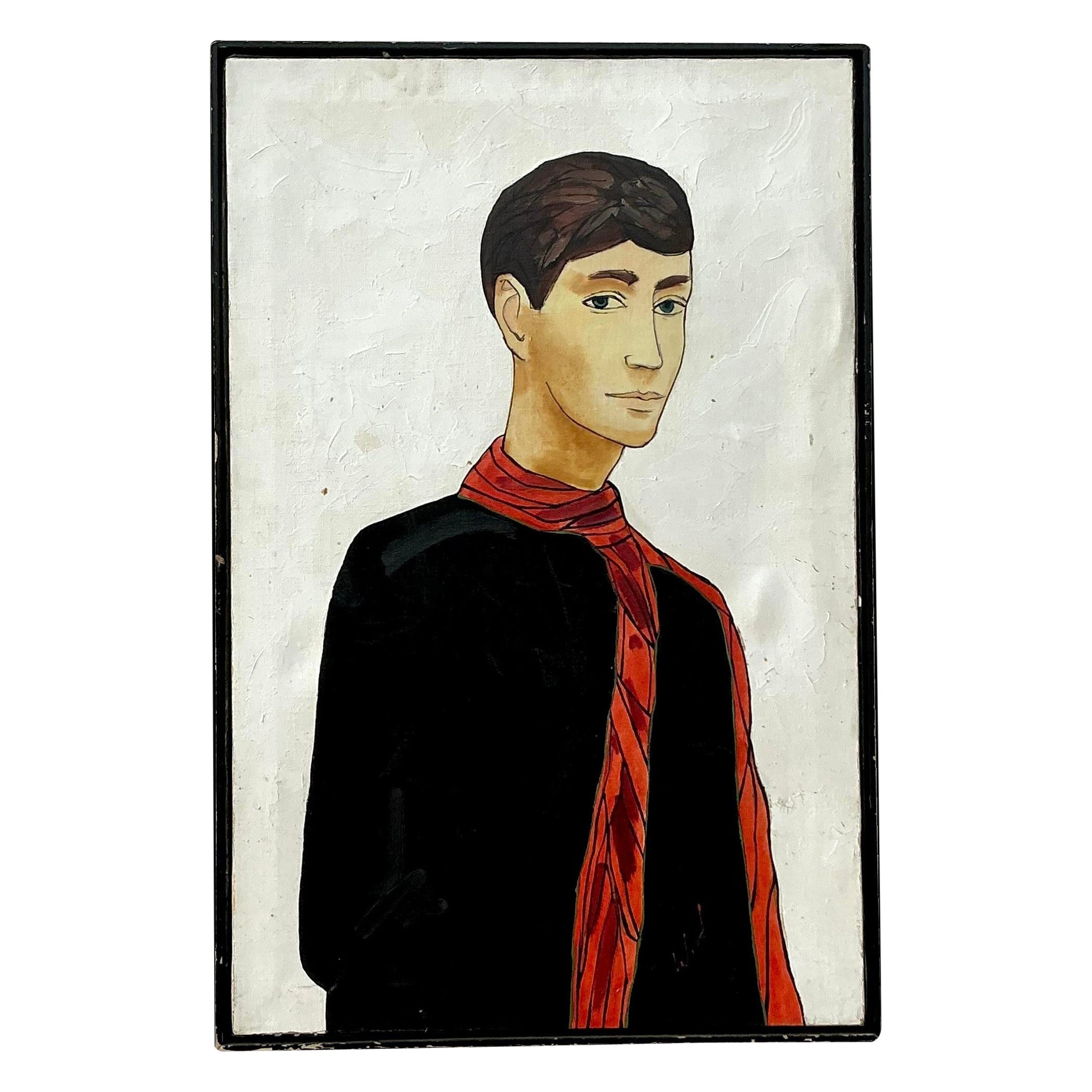 Vintage Boho Oil Portrait Painting on Canvas