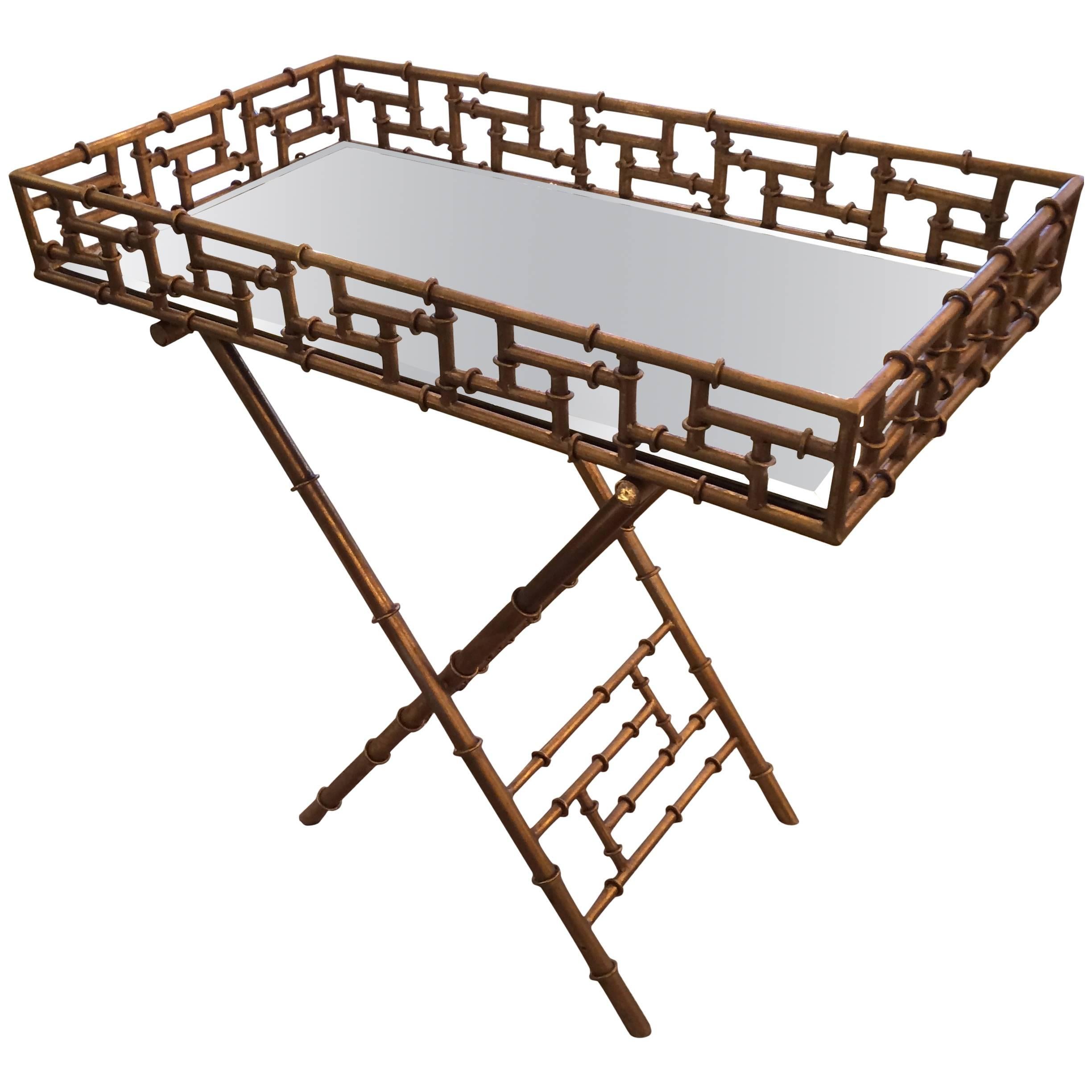 Elegant Midcentury Chinoiserie Style Gilt Metal Bar