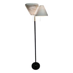 An Alvar Aalto Floor Lamp A810, White, Brass & Black Leather, Valaisinpaja 1970s