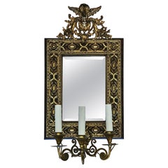 Antique 19th Century Victorian Era Gilt Bronze Mounted Mirror Wall Sconce Lamp