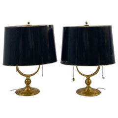 Italian mid century modern brass and black glossy abat jour or table lamps 1940s