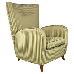 Italian mid century modern green silk bergère armchair with wooden legs, 1950s