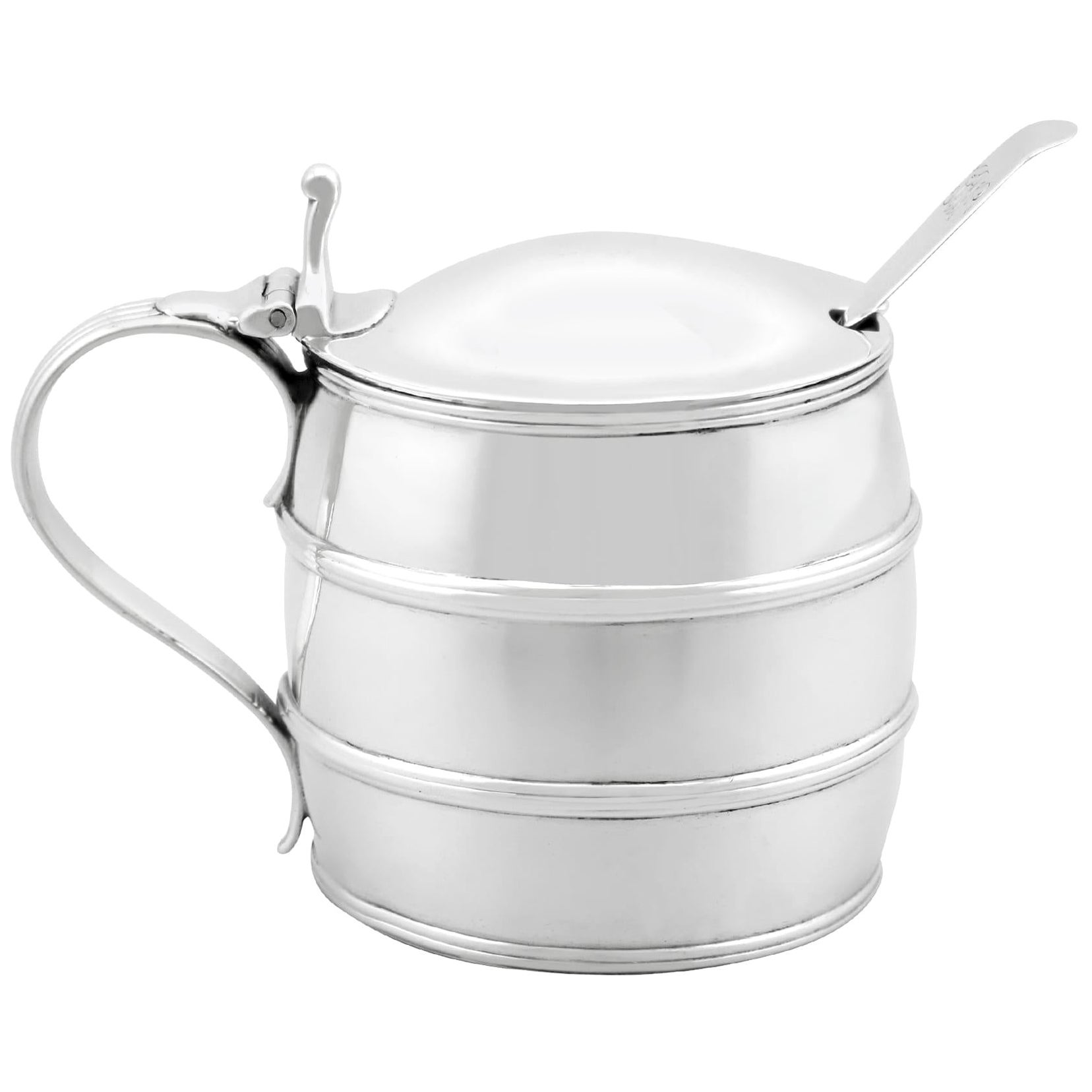 Antique George III Sterling Silver Barrel Shaped Mustard Pot (1798) For Sale