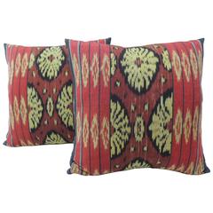 Pair of Vintage Red Ikat Linen Pillows