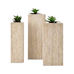 PEDESTAL TRAVERTINA, 11.8 "x19.7H" Pedestal de bloque de piedra a medida, Mesa zócalo