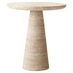 IDE Travertine Stone Side Table, 17.7Ø"x15.8"H - Accent, End Table, Coffee Table