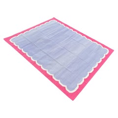 Handmade Cotton Area Flat Weave Rug, 8x10 Lavender, Pink Scallop Indian Dhurrie