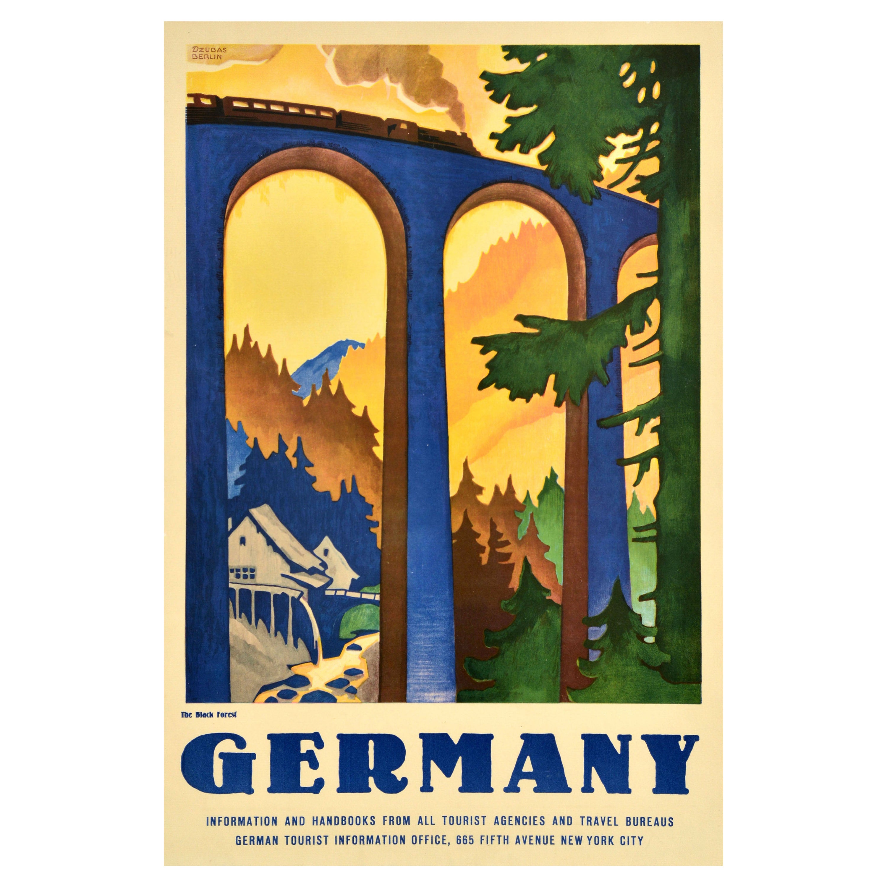 Original Vintage German Railways Travel Poster Deutschland Black Forest Schwarzwald