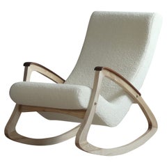 Mid Century Modern Vintage Rocking Chair, Czechoslovakia, 1950s, French Boucle