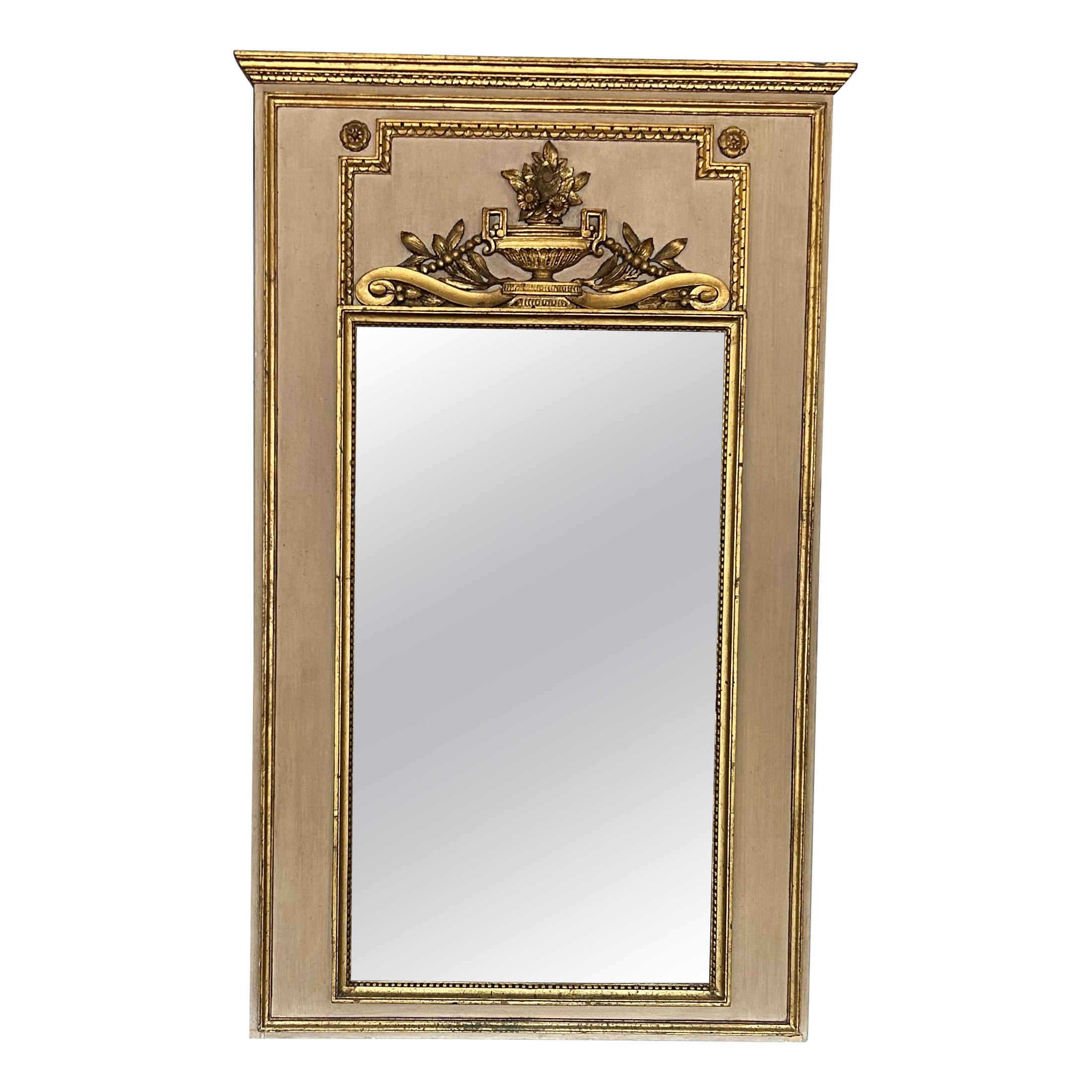 Antique French Painted and Gilded Louis XV Trumeau Mirror