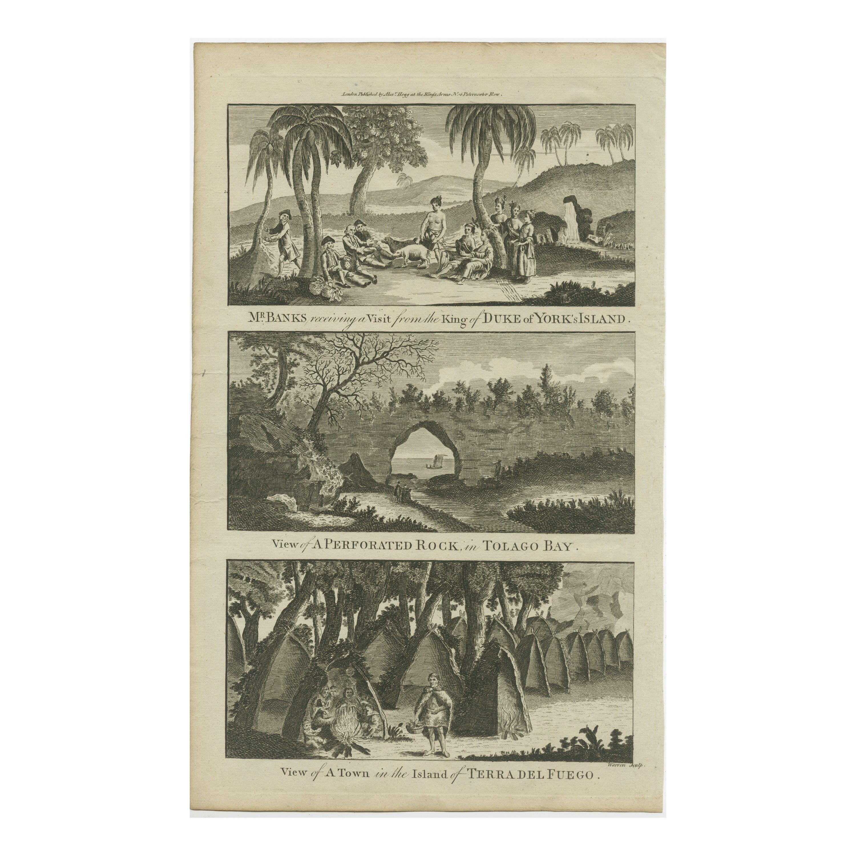 Gravurn der Erkundung des 18. Jahrhunderts: Banks, Tolago Bay, Terra del Fuego