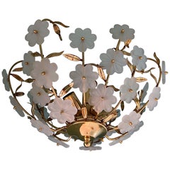 Elegant 1970s Murano Glass Flush Mount with Gold-Coated Floral Design