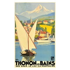 Poster di viaggio originale d'epoca Thonon Les Bains PLM Roger Broders Art Deco