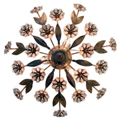1970s Murano Glass Flush Mount with Gold-Coated Floral Design