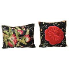 Set of Vintage Floral Spanish Shawl Silk Embroidered Pillows
