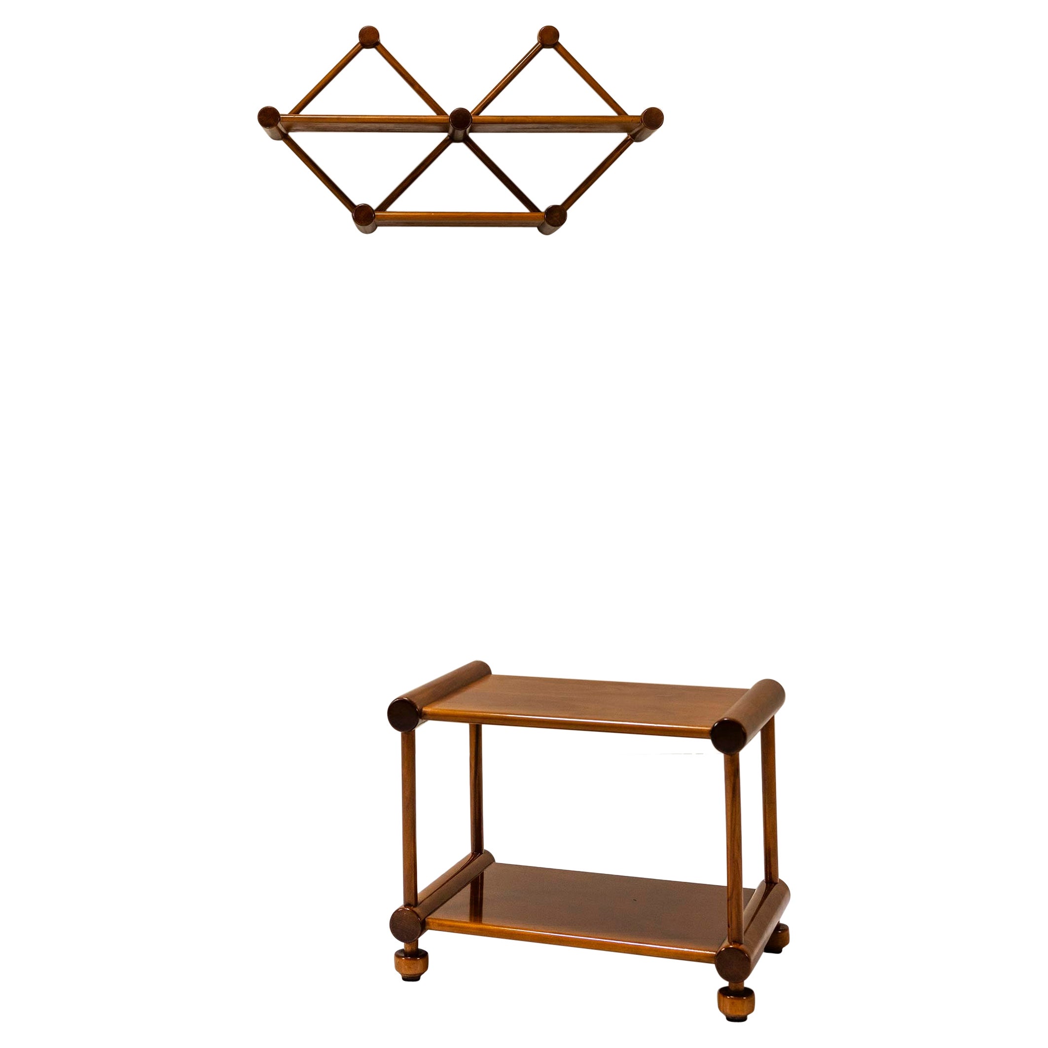 Estantería de pared con mesa auxiliar de acompañamiento en nogal, Italia Años 60 en venta