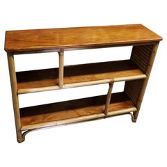 Restored Rattan and Mahogany Bookcase Shelf Console