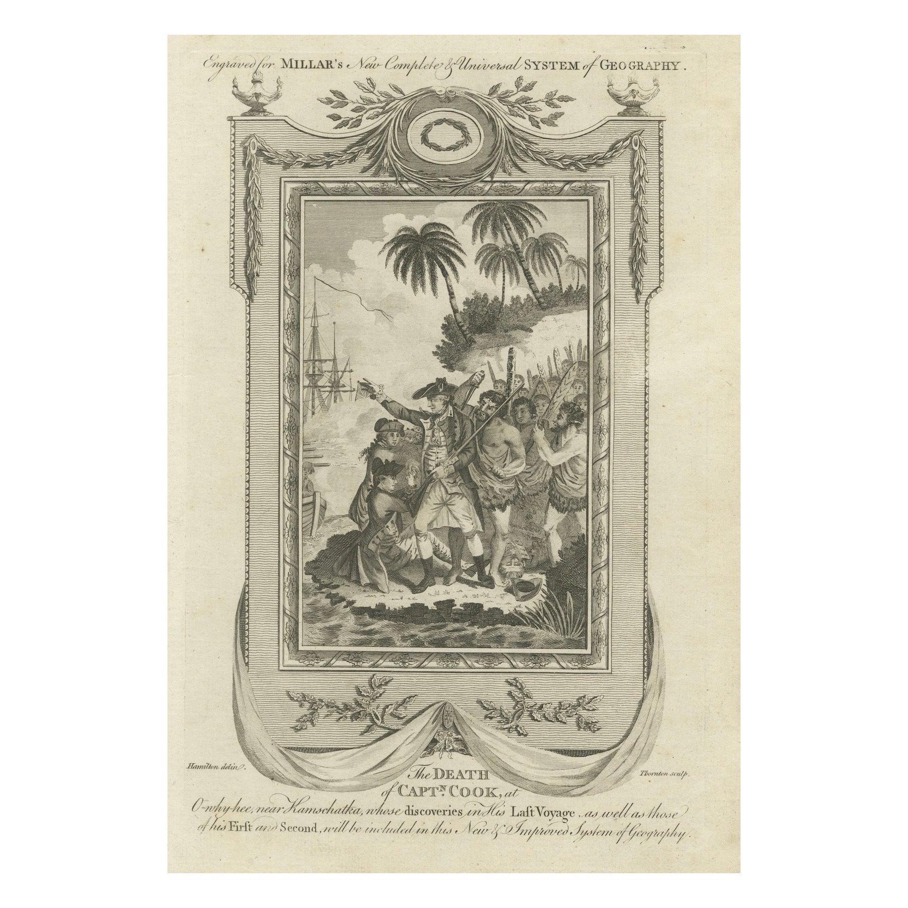 Engraving of The Tragic Demise of Captain James Cook in 1779 in the South Seas
