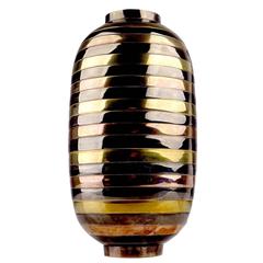 Art Deco Style Solid Brass Vase with Copper and Bronze Accents
