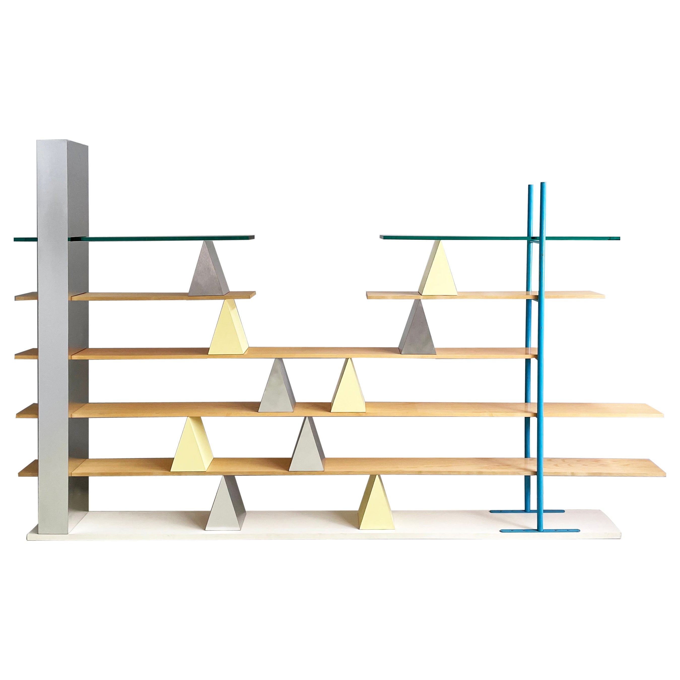 Modernes italienisches Bücherregal aus Glas, Holz und Metall von Andrea Branzi Memphis, 2000er Jahre